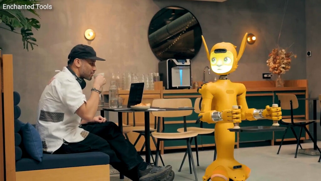 Friendly robot with animated face Is here to make customer service way better