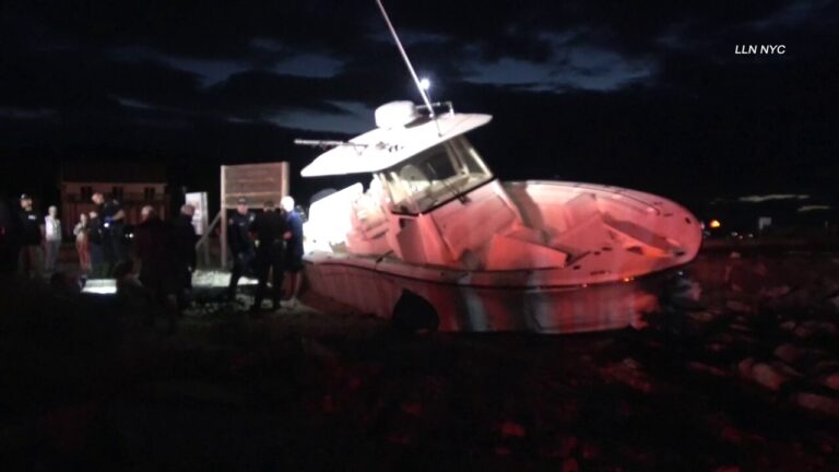 Sport fishing vessel slams into jetty near Hampton Bays, spins onto beach