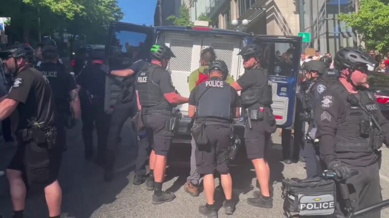 Multiple people arrested after protesters scuffle with Seattle police
