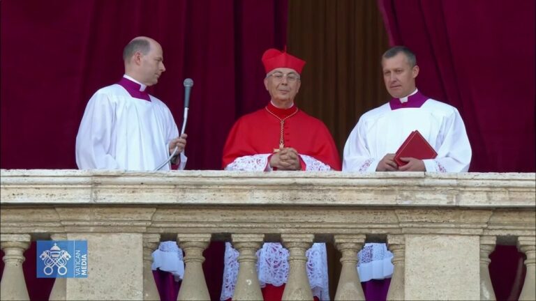 Cardinal Mamberti announces election of Cardinal Robert Francis Prevost as Pope Leo XIV