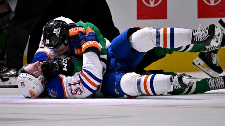 Stars, Oilers players brawl as Game 1 of their Stanley Cup playoffs matchup ends