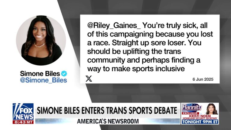 Simone Biles spars publicly with Riley Gaines over trans athlete debate: 'Truly sick'