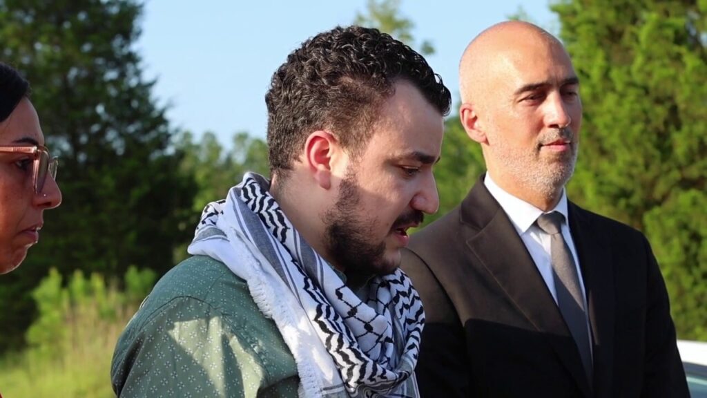 Anti-Israel activist Mahmoud Khalil speaks to reporters after being released from ICE detention