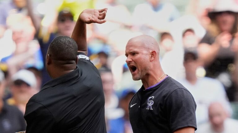 Rockies interim manager Warren Schaeffer goes ballistic after first career ejection