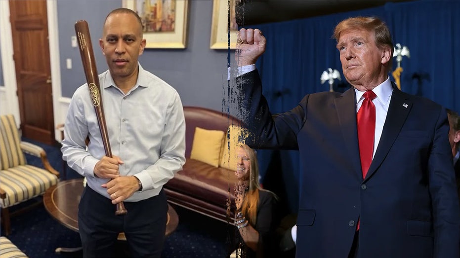 Jeffries sparks social media firestorm with 'low energy' pic holding baseball bat opposing Trump bill