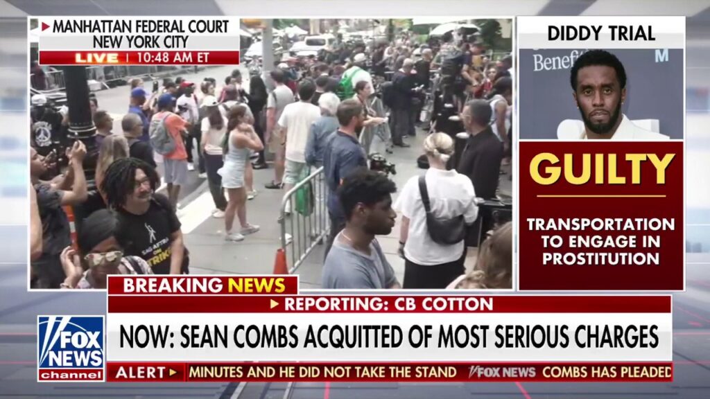 Crowds gather outside NYC courtroom after Diddy's verdict revealed