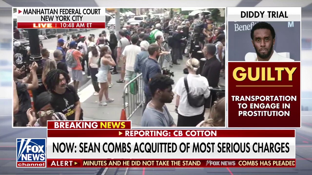Crowds gather outside NYC courtroom after Diddy's verdict revealed