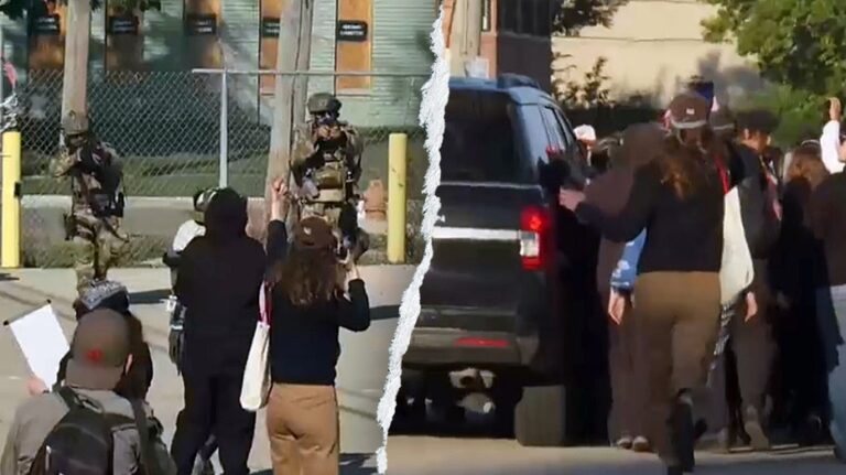 Chicago anti-ICE protesters block vehicles, get hit with tear gas and pepper balls