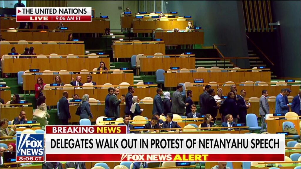 UN delegates walk out as Netanyahu takes the stage