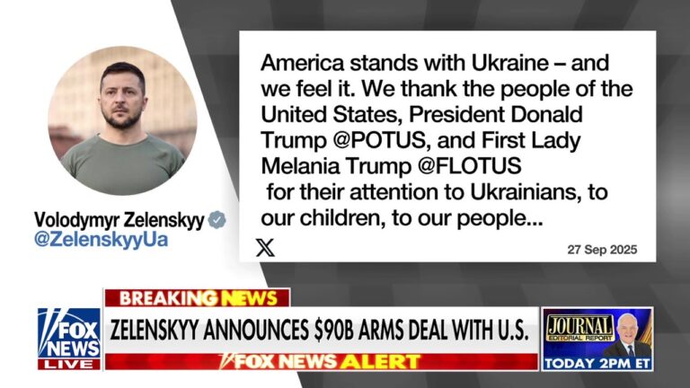 Zelenskyy announces $90B arms deal with United States