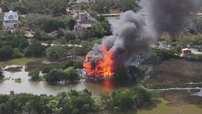 Aerial footage shows judge's waterfront mansion in flames