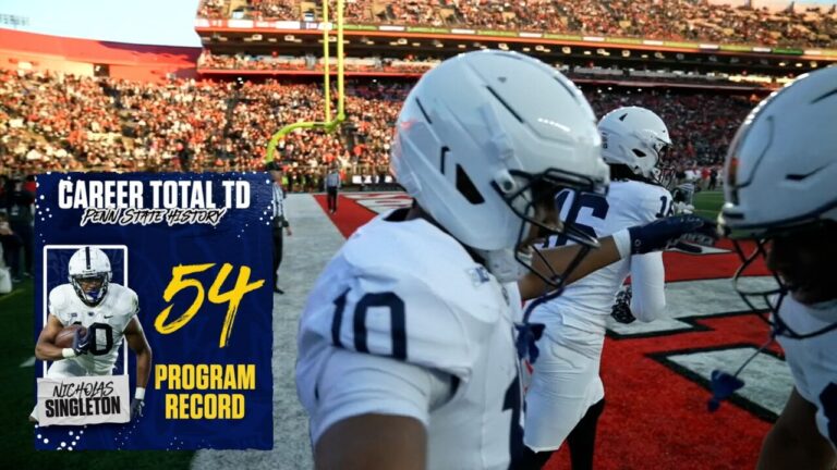 Nick Singleton punches in an 11-yard TD, CLAIMING the Penn State Nittany Lions’ career touchdown record against Rutgers