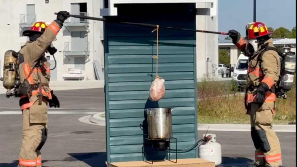 Frozen deep-fried turkey explosion demonstration drives home holiday warning