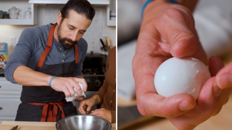 Eggs come out shell-free with chef's simple countertop-cracking method