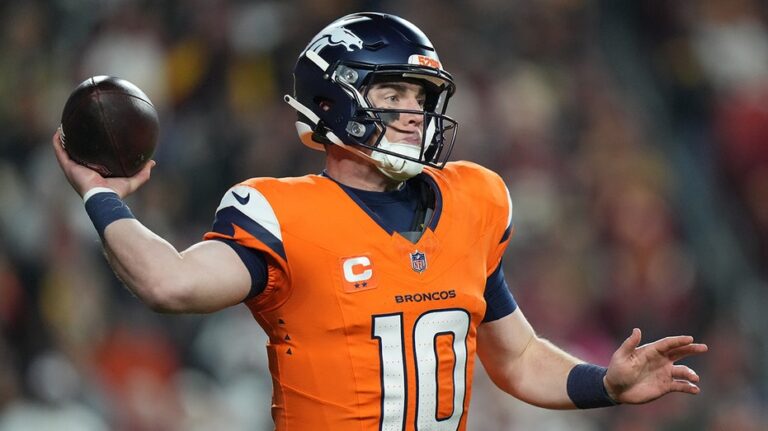 Broncos' Bo Nix throws TD pass while falling to ground in stunning play