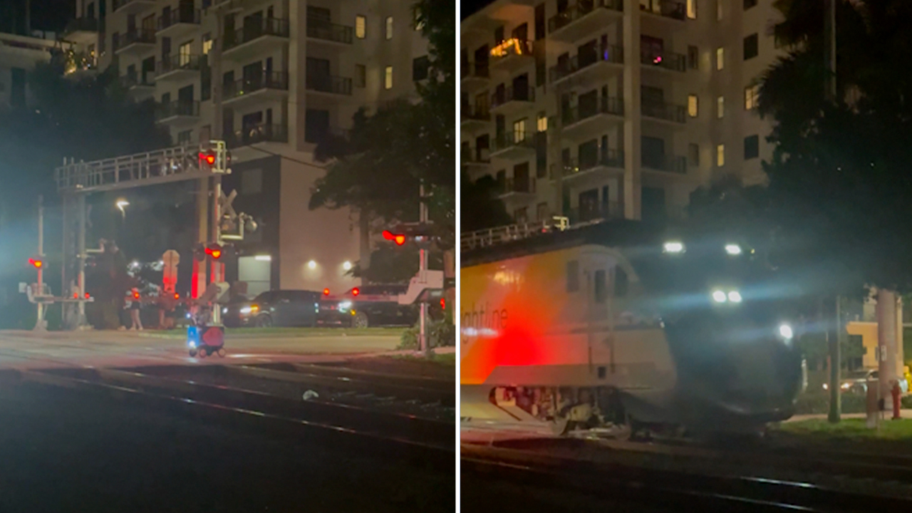 Train demolishes stranded food delivery robot sitting on railroad tracks in Miami