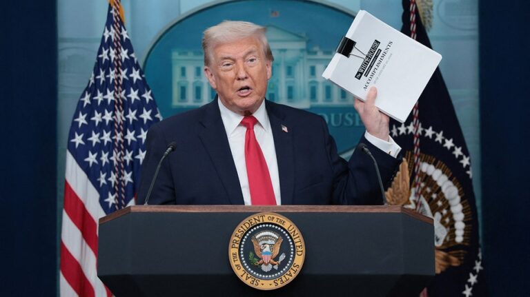 Trump appears at White House briefing one year after inauguration